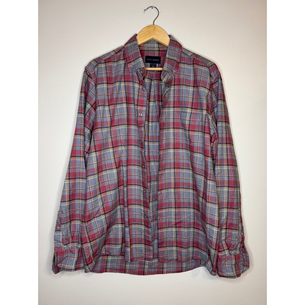 Scott Barber Plaid Button Down Shirt Mens Large Cotton Casual